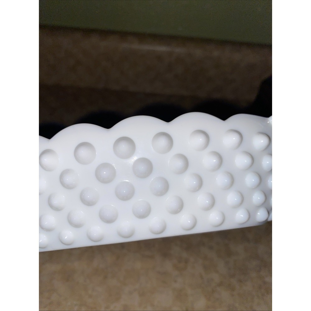 Vintage Fenton Hobnail White Milk Glass Divided Relish Serving Dish Oval - Picture 4 of 8